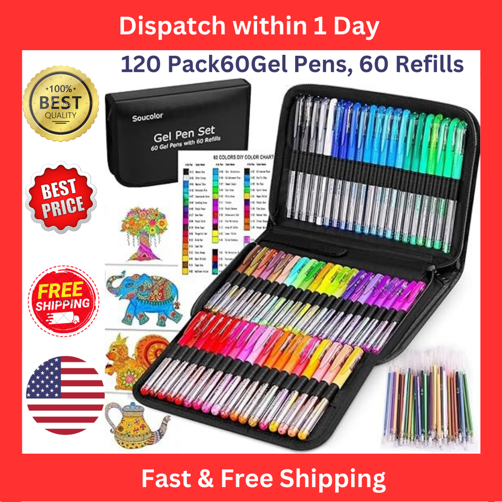 Gel Pens for Adult Coloring Books 120 Pack Artist Colored Gel Marker Pens Set