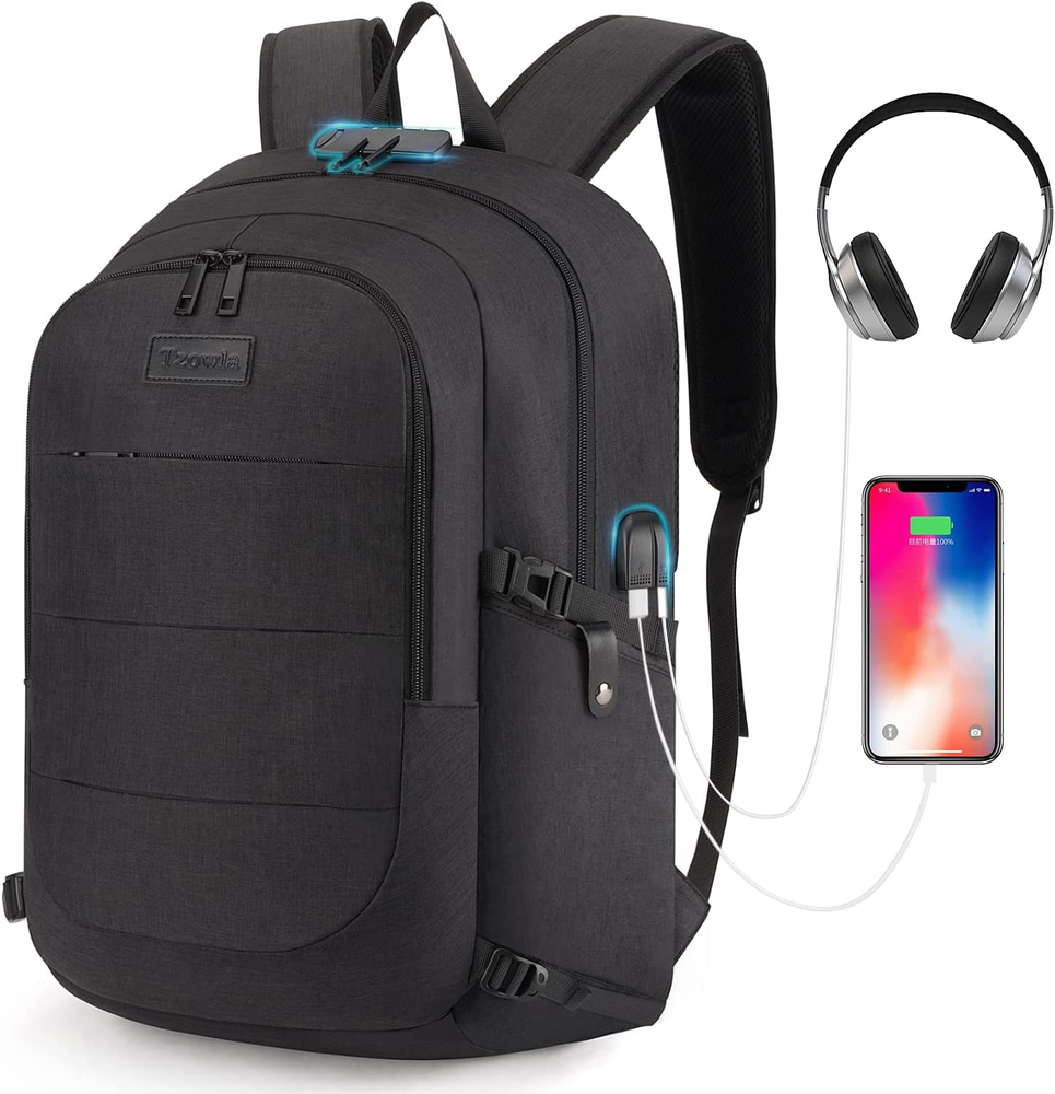 Tzowla Water Resistant Anti-Theft Laptop Backpack with USB Charging Port