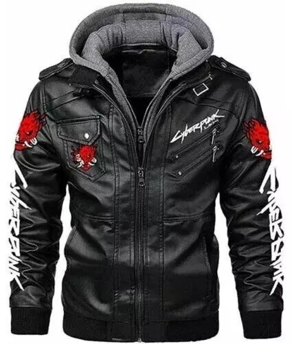 Cyberpunk 2077 Samurai Black Leather Biker Hooded Jacket for Gamers