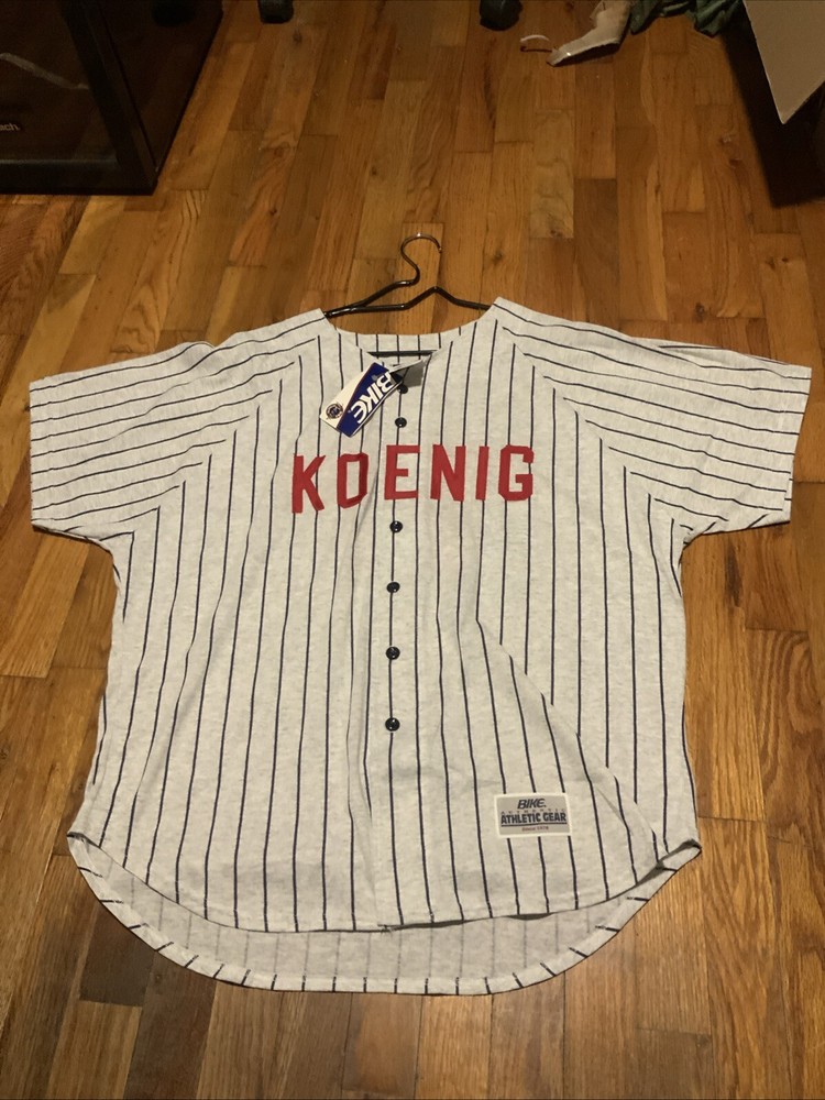 BIKE Athletic Men’s Koenig Baseball Jersey Navy Gray Button-Up Baseball 17 Sewn