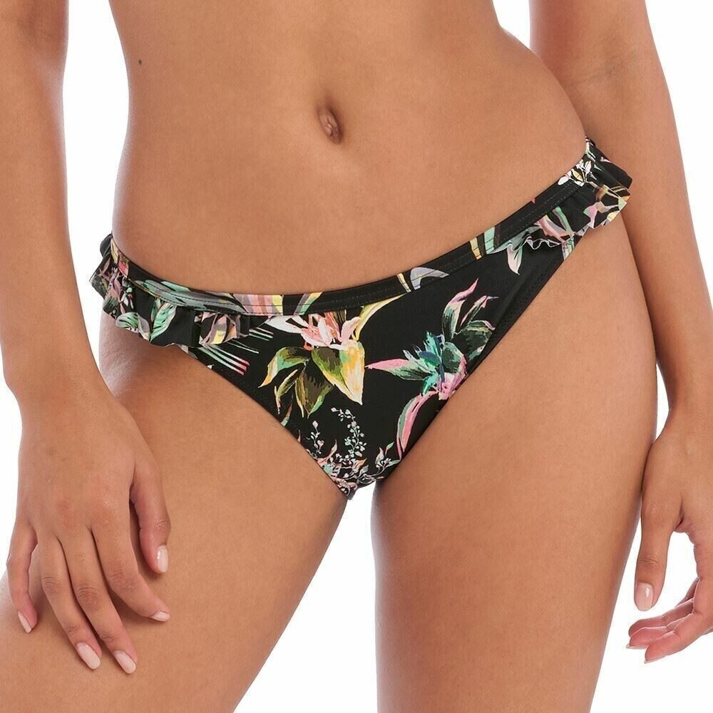 Freya Tahiti Nights Bikini Brief Black Tropical Size L 14 16 Rio Low Rise 200076