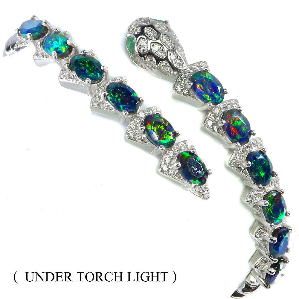 925 Sterling Silver Bangle Oval Black Opal Emerald Natural Gemstone Cobra Jewelr