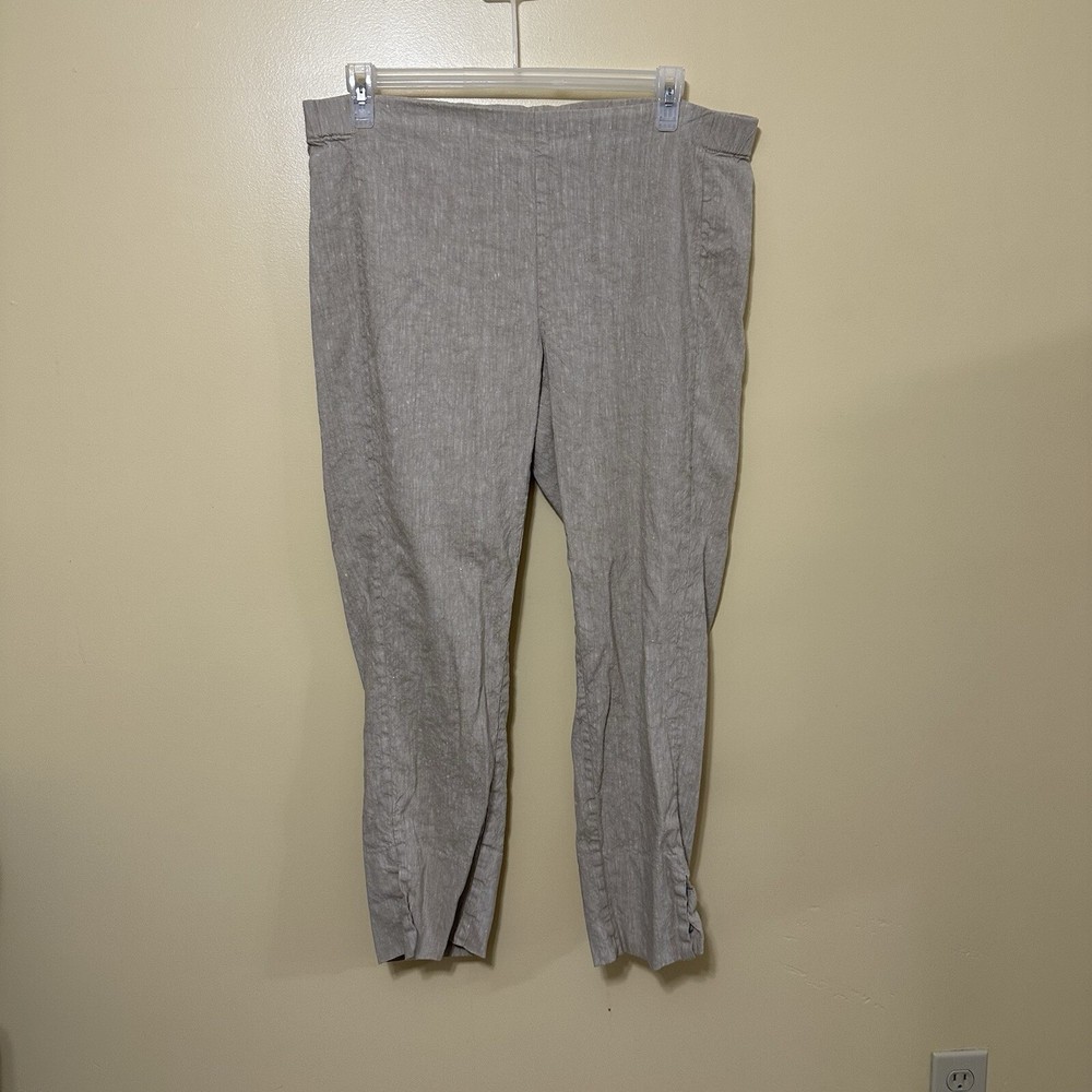J. Jill Beige Linen Blend Straight Leg Pull On Stretch Pants Women’s Large Tall