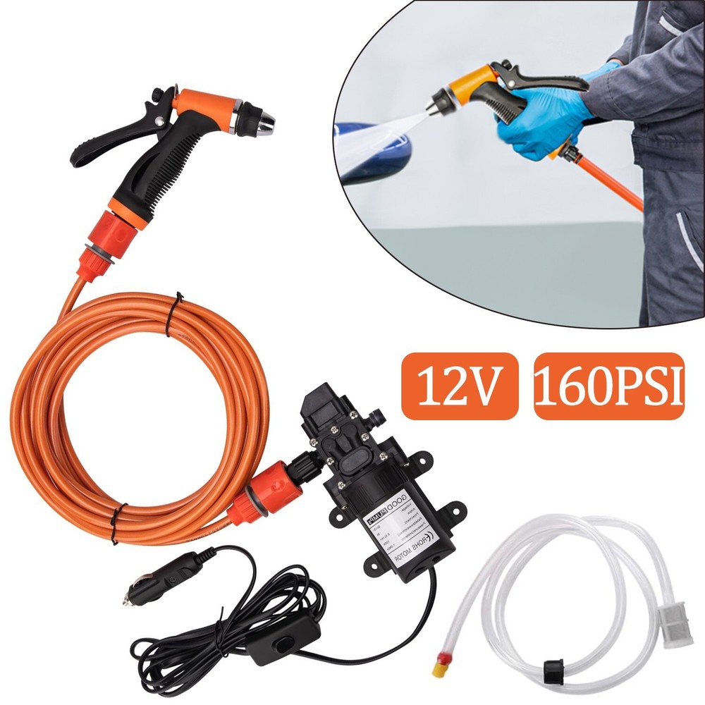 12V 160PSI Portable Electric Car Wash Pump Kit Self-Priming High Pressure