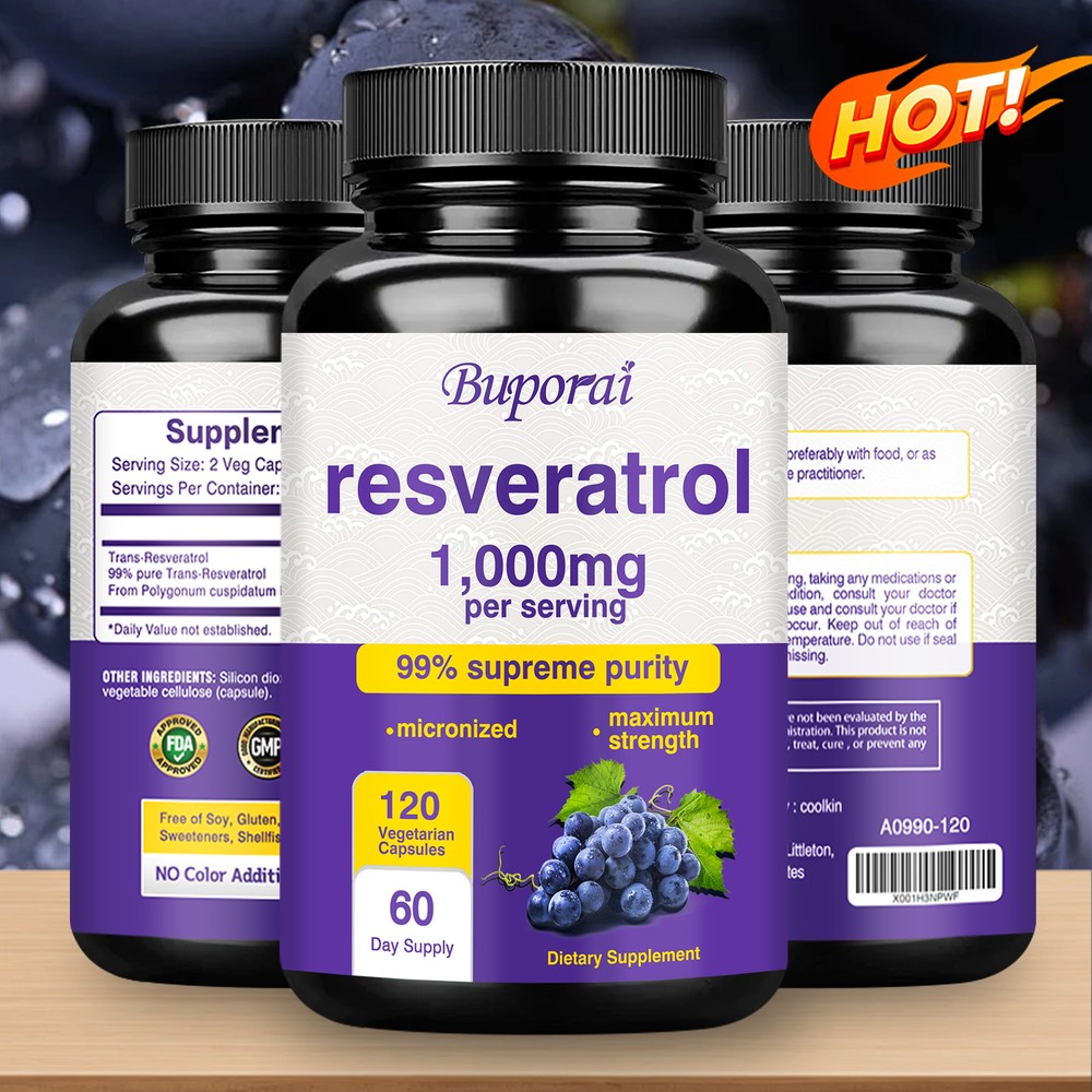 Resveratrol 1000mg -Anti-Aging,Antioxidant, Anti-Inflammatory,Hair, Skin & Nails