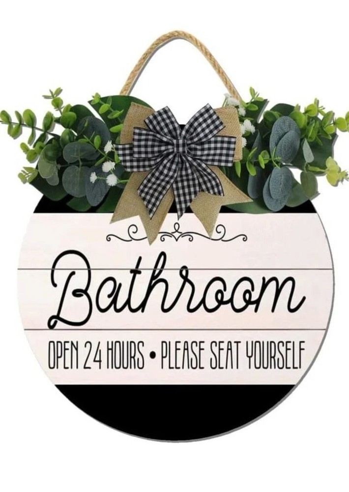 Bathroom Decor Bathroom Open 24 Hours Please Seat Yourself Sign Rustic Round New