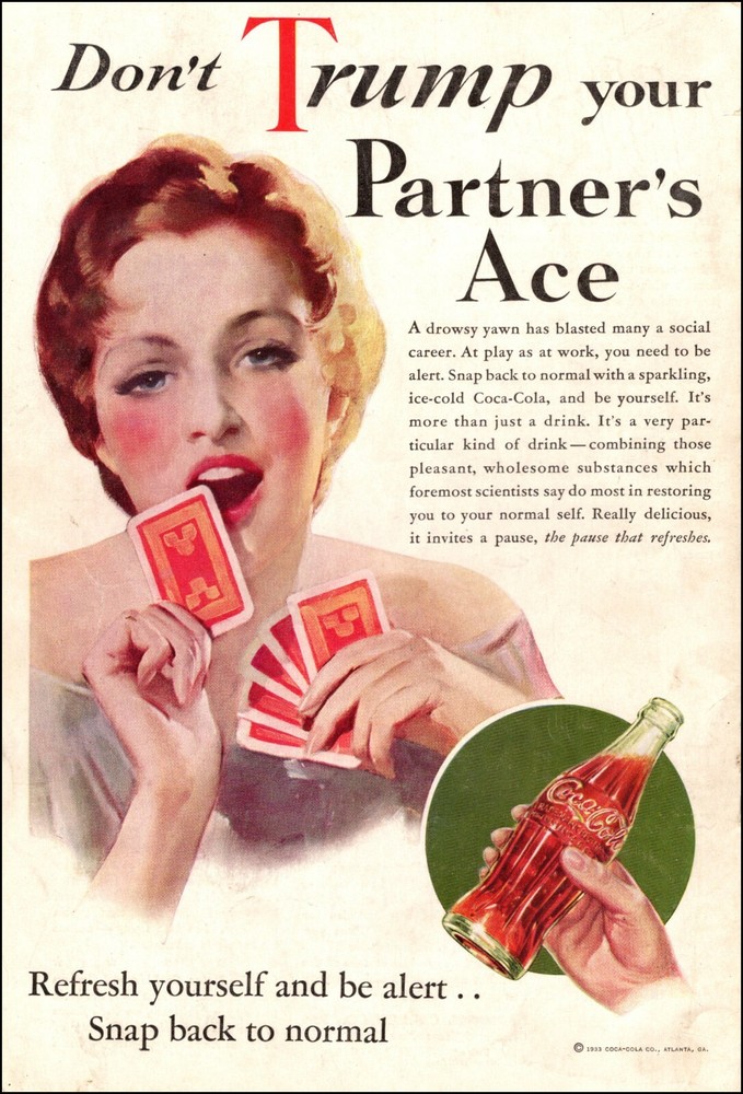 1933 vintage Ad for Coca Cola , great art, ' Don't Trump Partner's Ace ' 092621