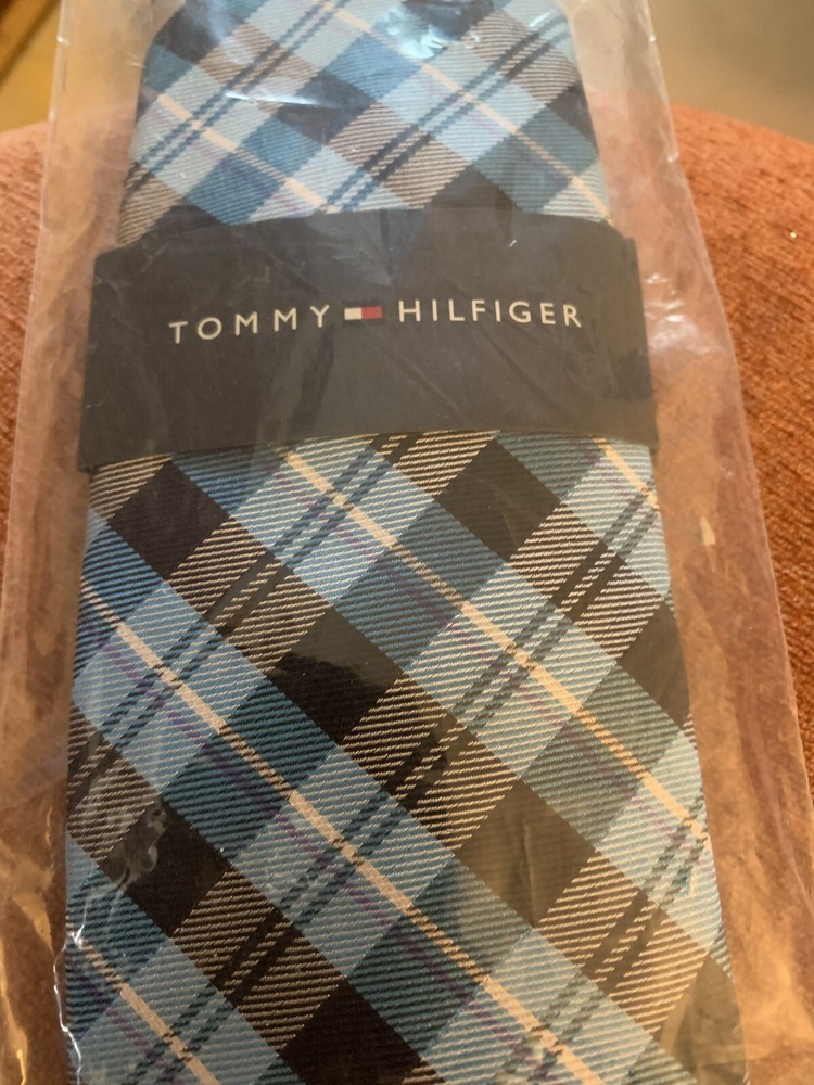 Tommy Hilfiger Men's Aqua Plaid Necktie