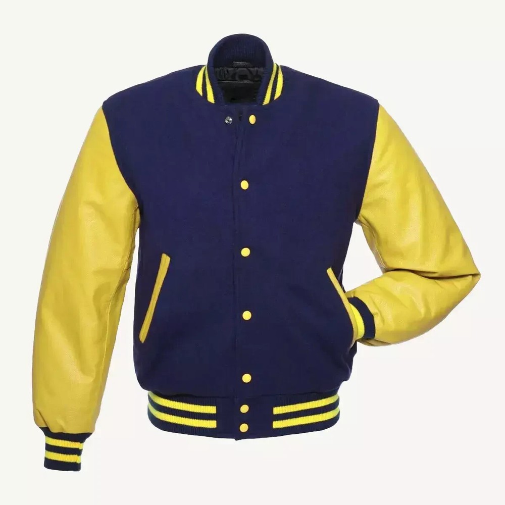 Varsity Letterman Baseball Bomber Jacket Premium Wool with  Leather Sleeves