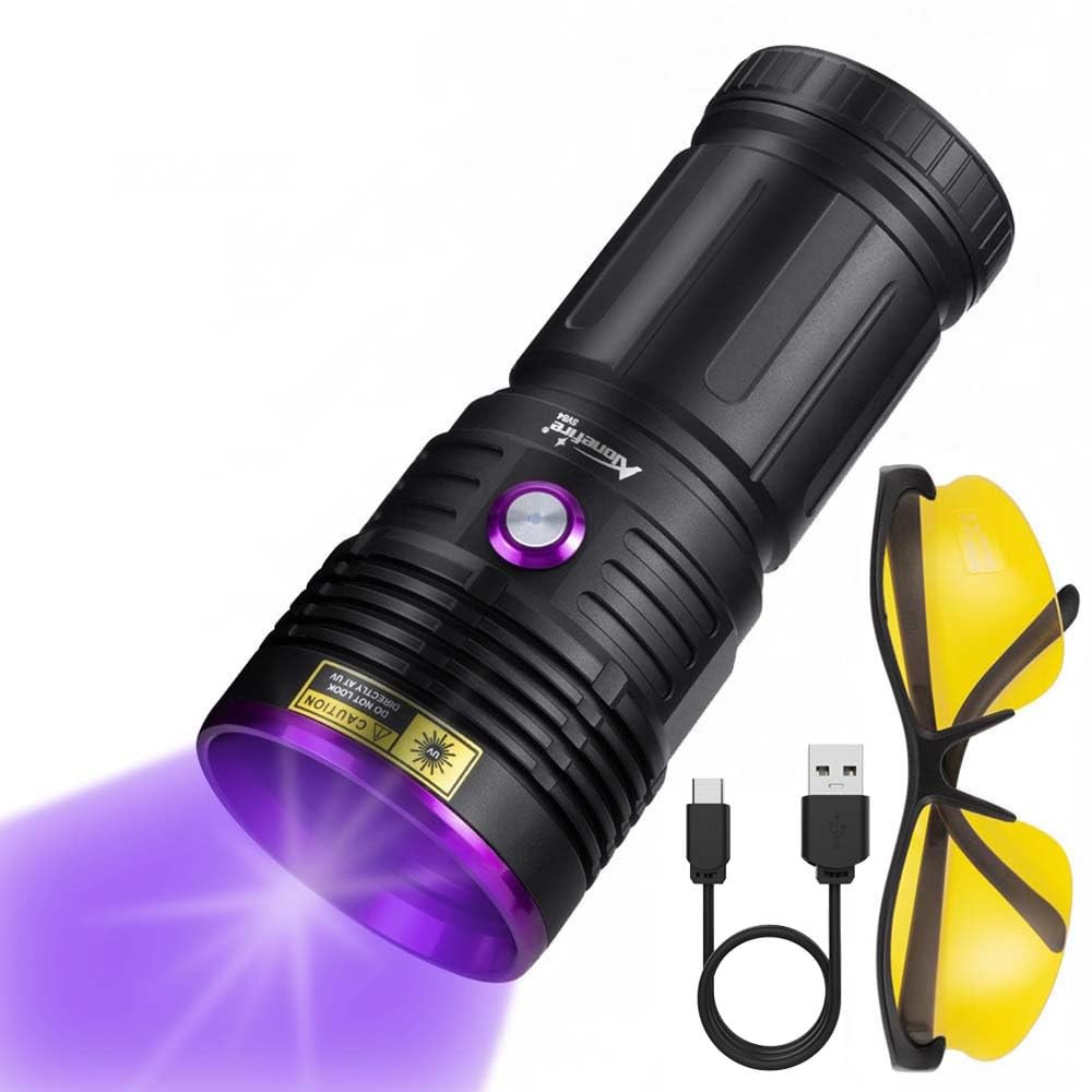 SV84 365nm UV Flashlight Strong 45W USB C Rechargeable Black Light for Pet Ur...