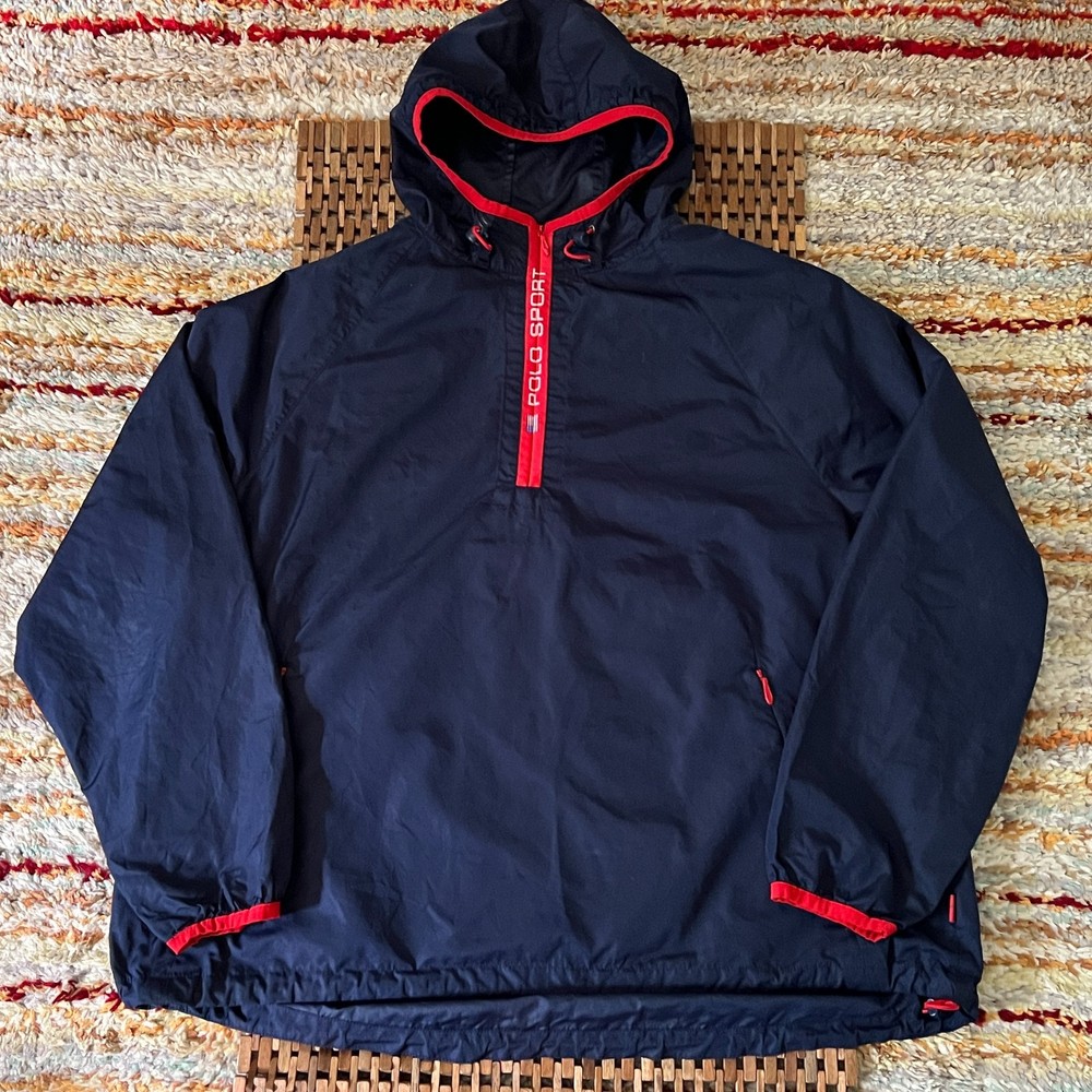 Vintage Polo Sport USA Flag Anorak Windbreaker Jacket Blue Men's XL VTG