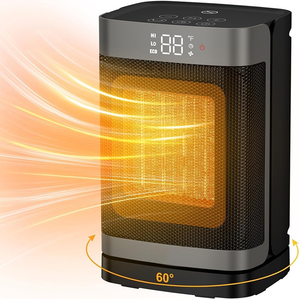 Space Heater Indoor with Thermostat, 16 inch PTC Electric Heater, 60°Oscillating
