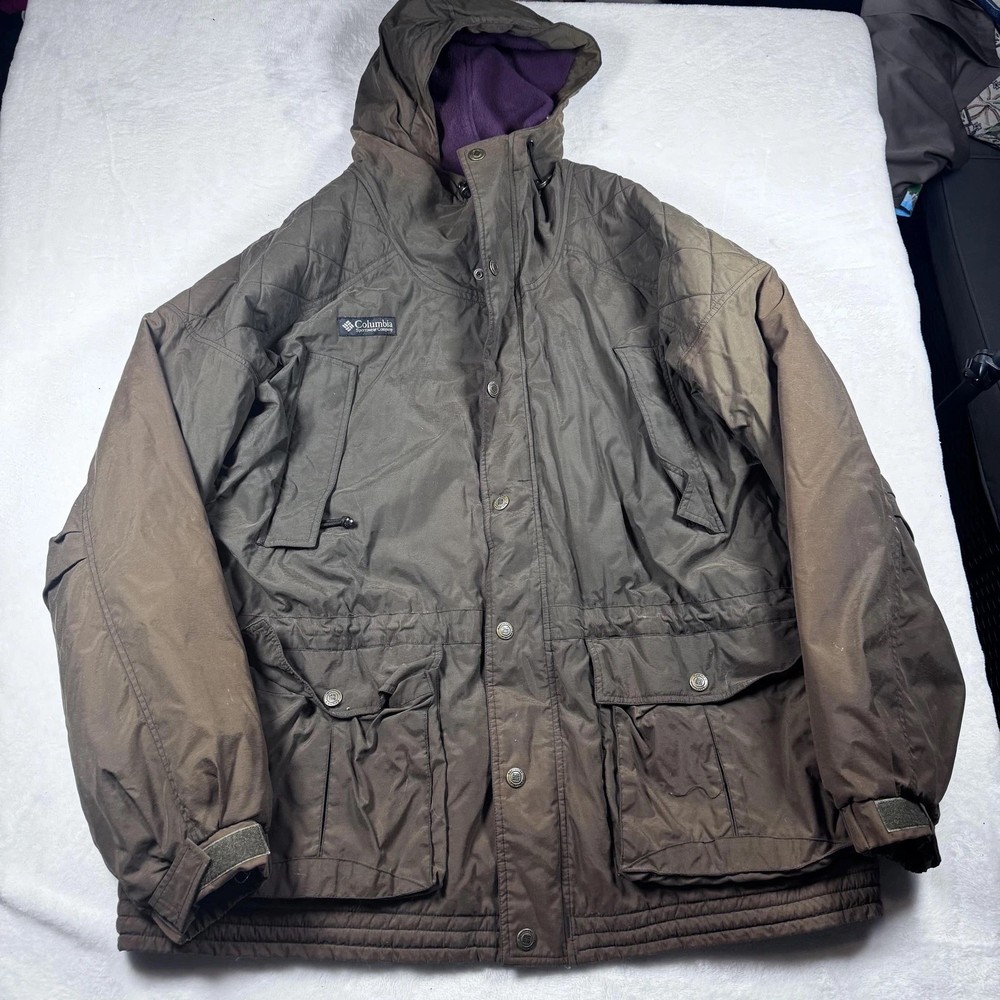 Vintage Columbia Jacket Mens Medium Brown Purple Fleece Lined Hooded Parka 90s