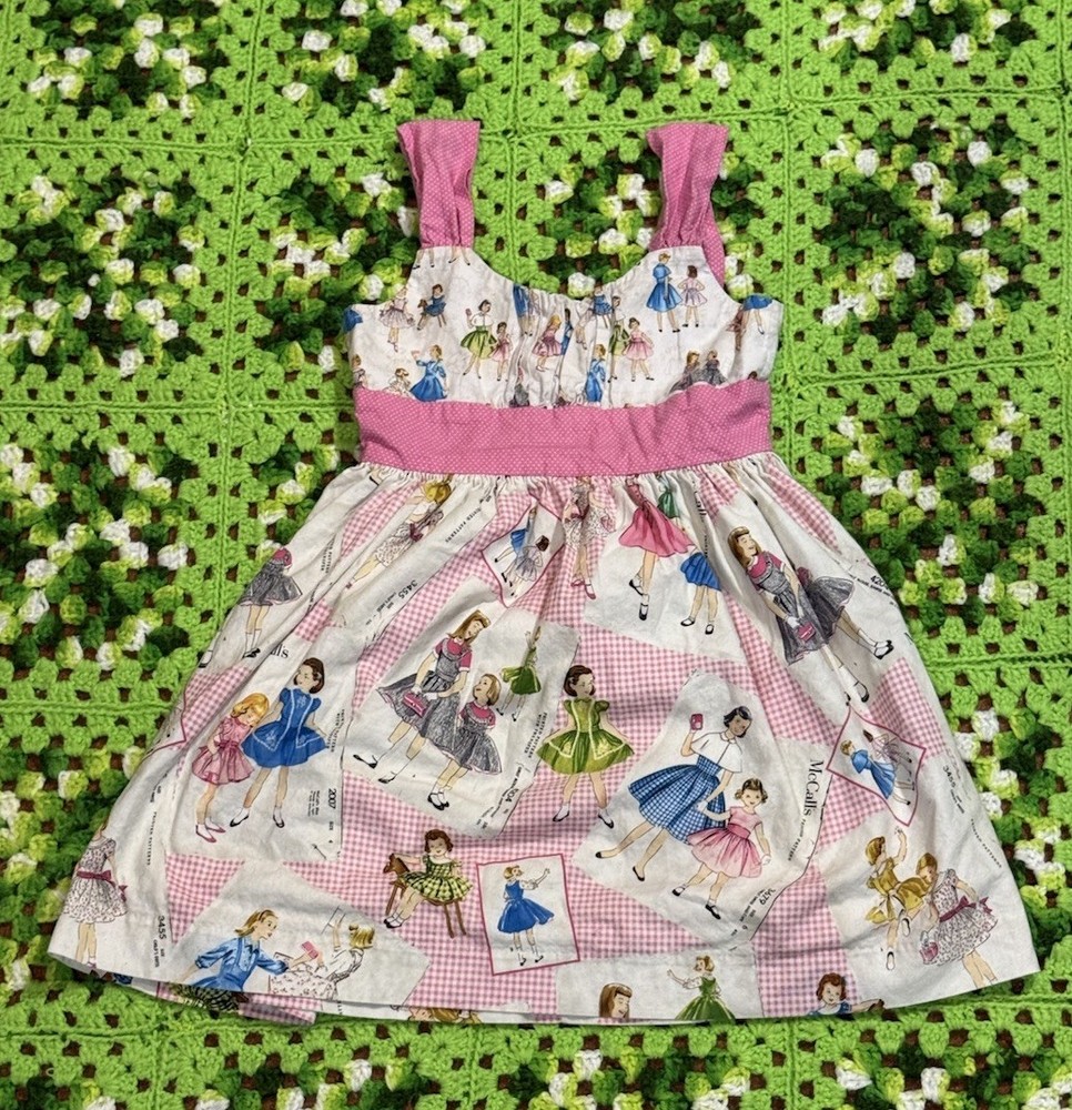 Vtg 70s 80s Girls Retro Boho Picnic Cutesy Easter Dress Multicolor Talon Zip