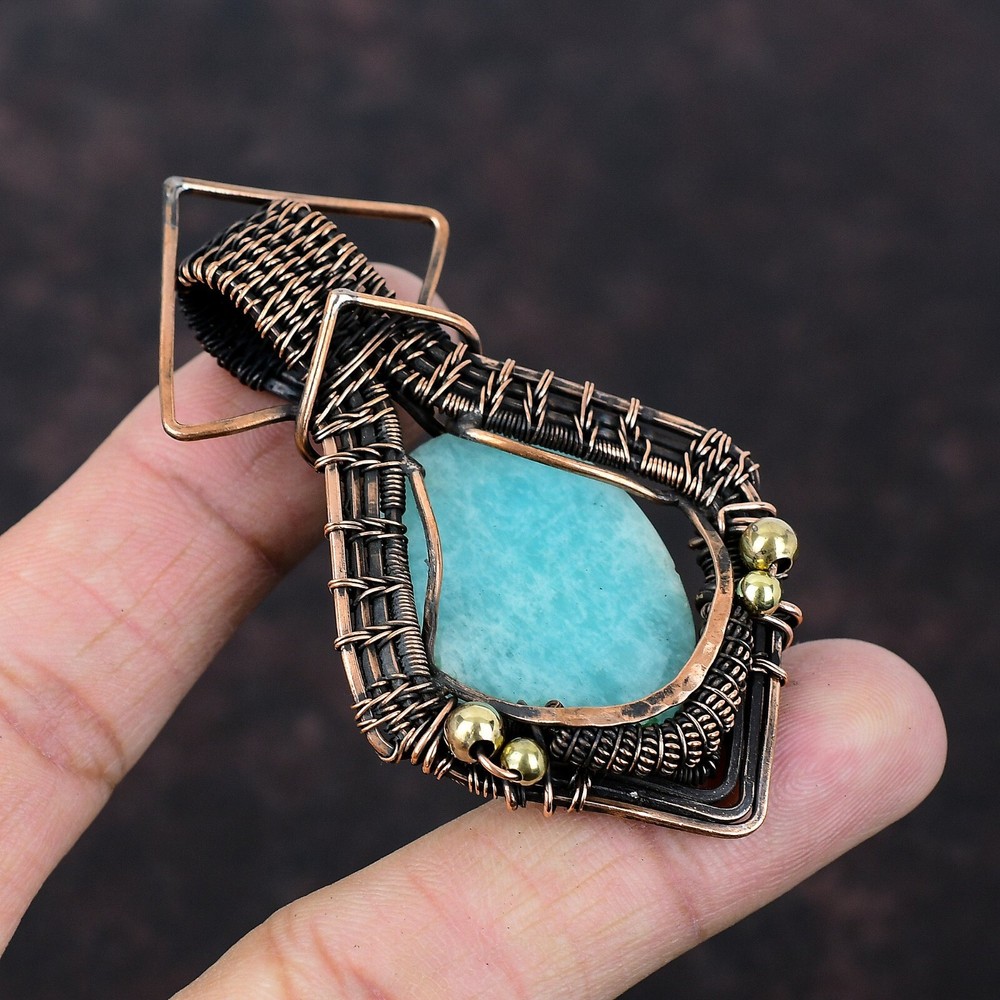 Mother's Day Sale Copper Oval Amazonite Pendant for Daughter  -image