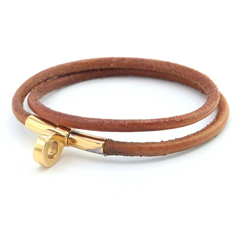 HERMES Double Kelly Bracelet in Leather with Gold Hardware Choker Bangle