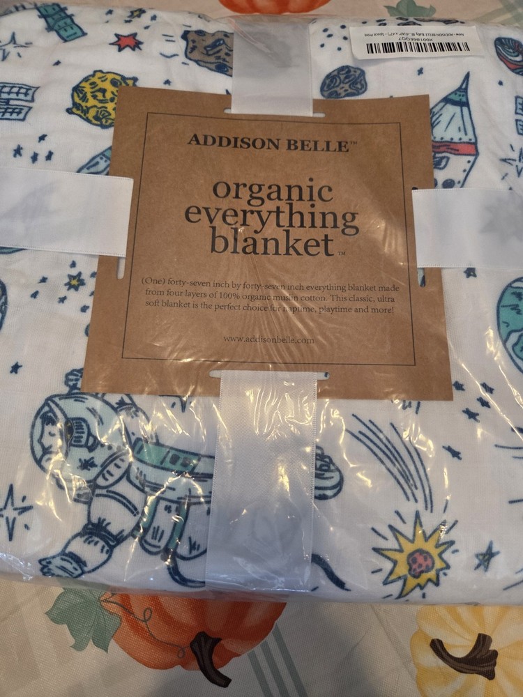 New ADDISON BELLE 100% Organic Muslin Cotton Everything Blanket. Space Theme.