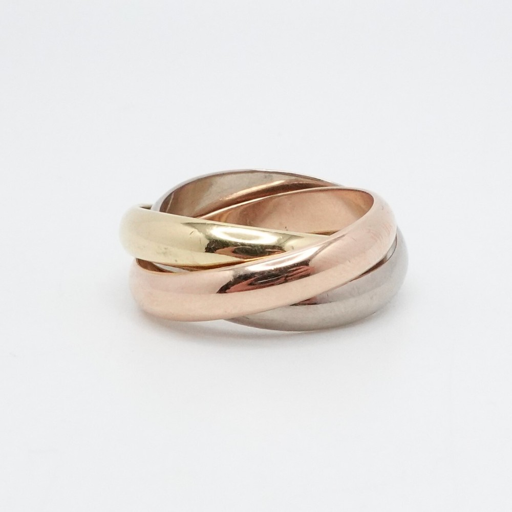 Cartier 18K Tri-Color Gold Trinity Interlocking Band Ring Size 51