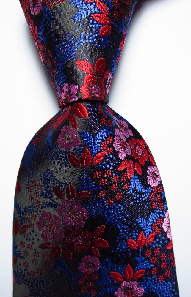 Classic Floral Jacquard Woven Silk Tie for Men in Black Blue Red Pink