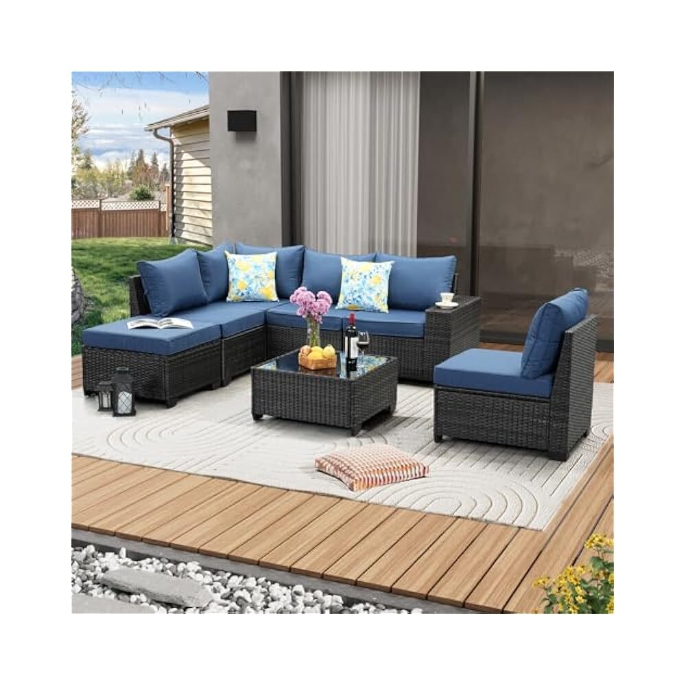 All-Weather 7-Piece Wicker Patio Sectional Set with Comfortable Cushions