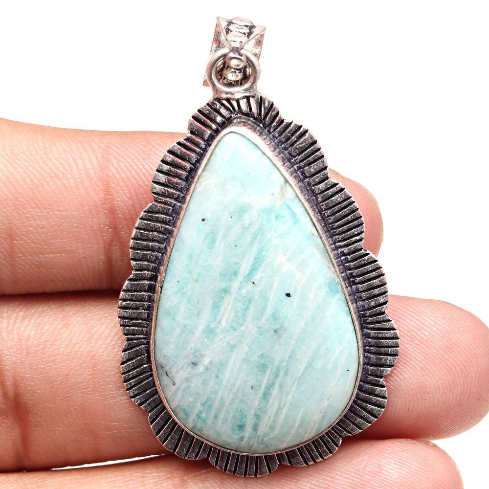 Amazonite Gemstone Pendant Handmade Silver Jewelry Mother's Day Gift 2 Inch