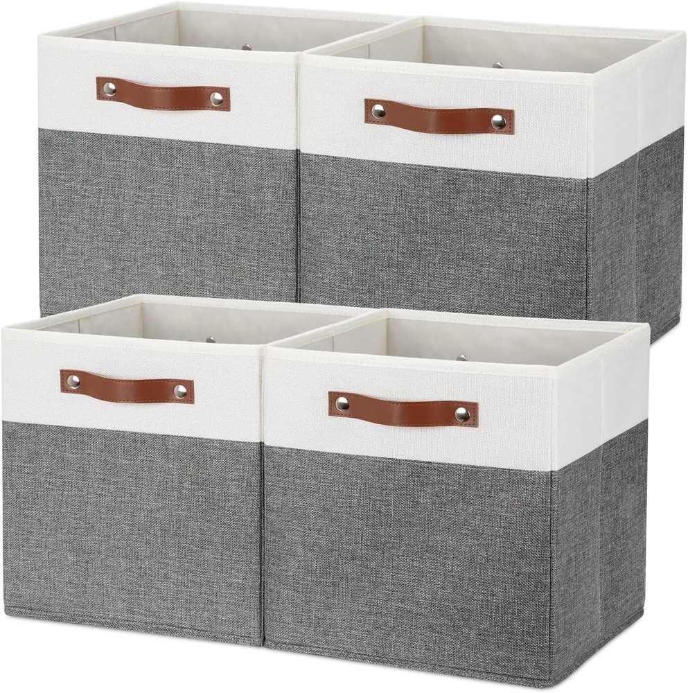Temary Storage Cubes 12×12 Fabric Cube 12×12×12, White&Grey
