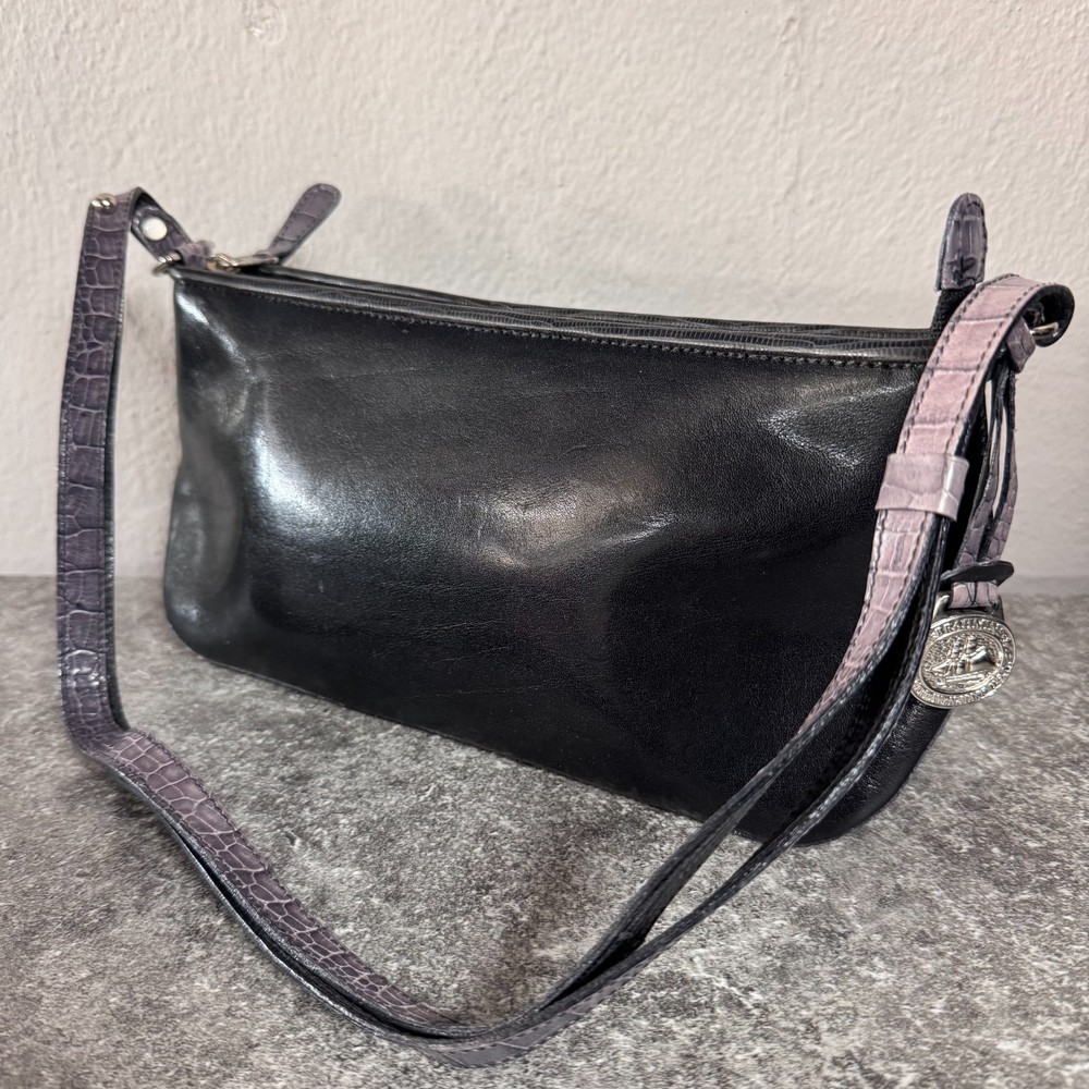 Brahmin Croc Leather Shoulder Small Hand bag Purse - Black