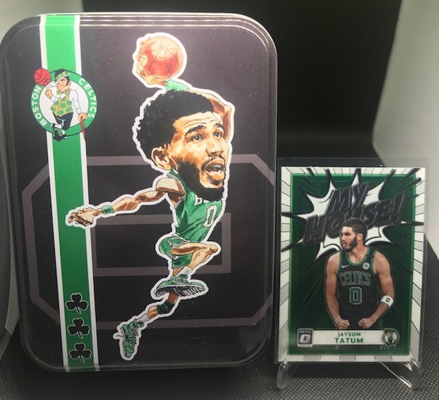 (11) Jayson Tatum card lot Optic Prizm Donruss and opened Collectors Tin Celtics