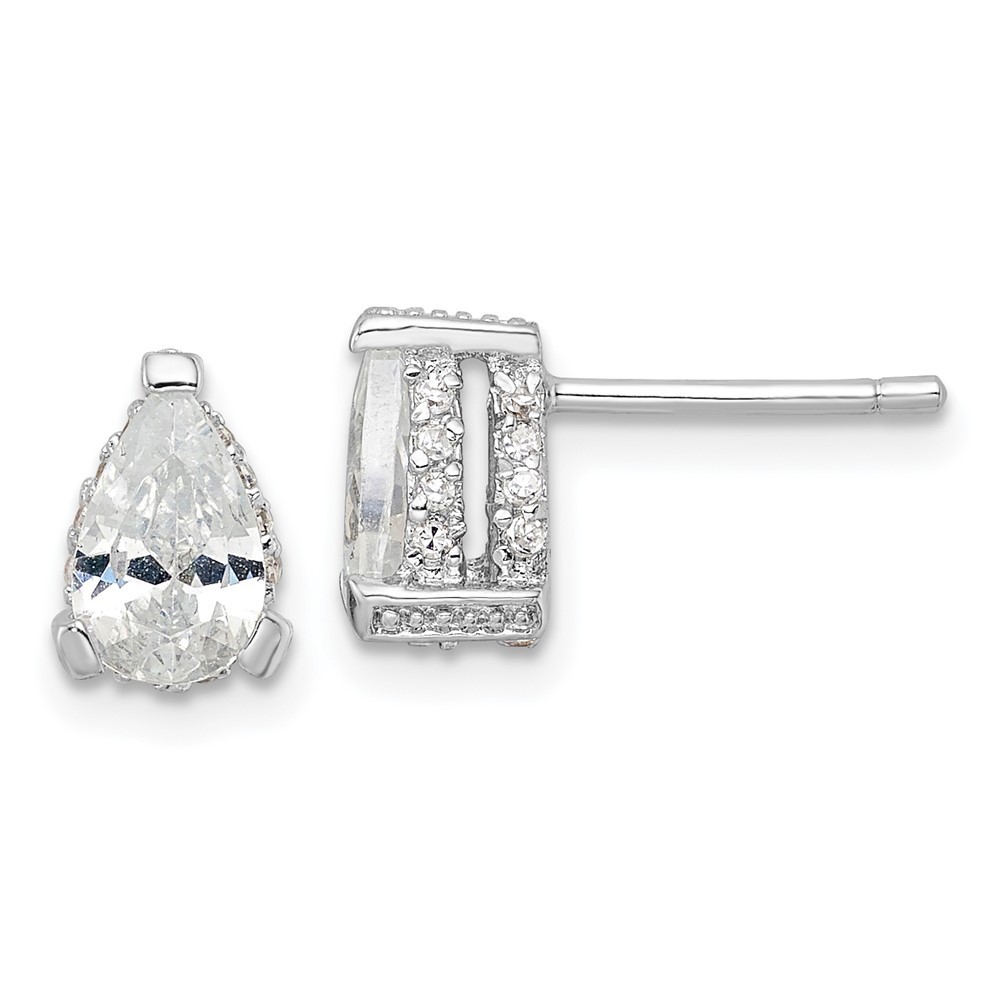 Sterling Silver Pear Shaped Cubic Zirconia with Pave Gallery Stud Earrings