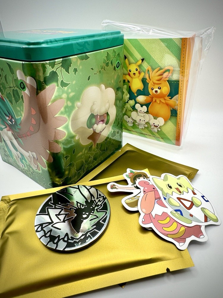 Pokemon Holiday Gift Set - Cube Tin w/Cards, Coin, Stickers, Mini Binder & More!