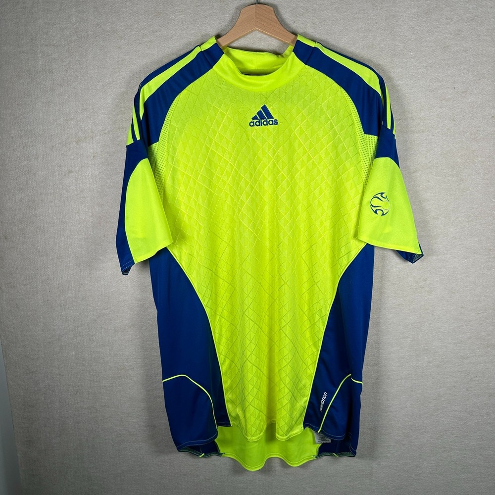 Adidas Soccer Jersey Shirt Mens Large Neon Green Blue Climacool Performance