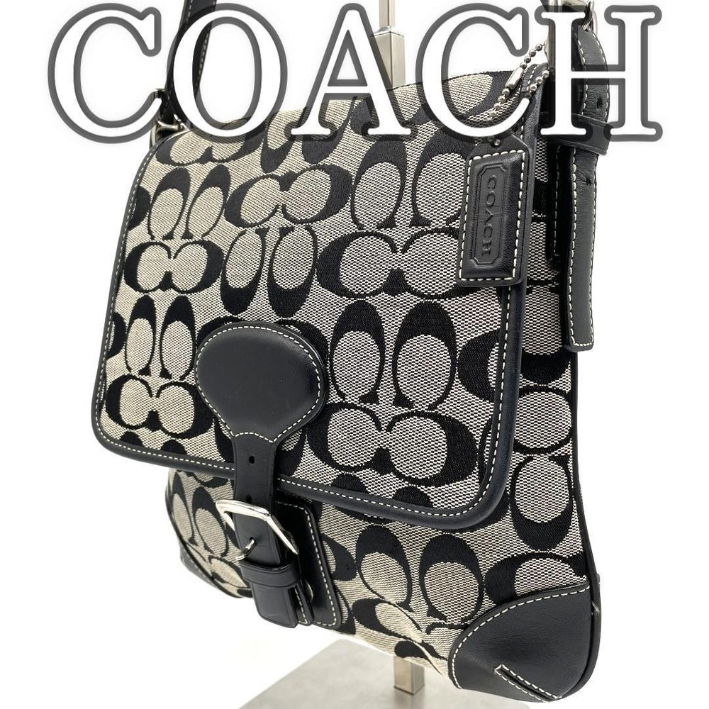 Coach Black Signature Canvas Shoulder Bag with Diagonal Strap