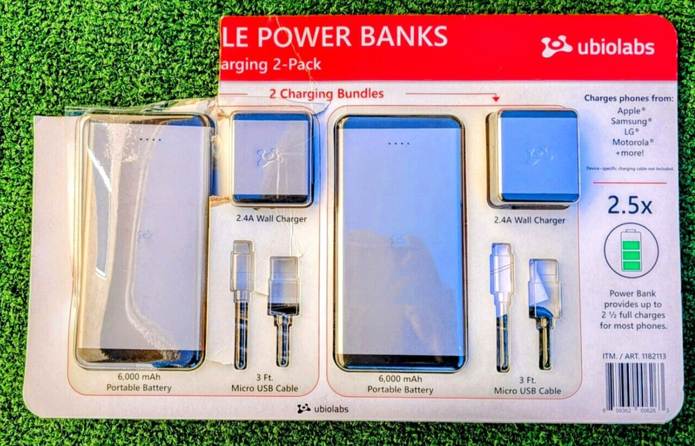 OPEN Ubiolabs 6000mAh Slim Portable Power Banks Mobile Charging 2Pack+USB Cables