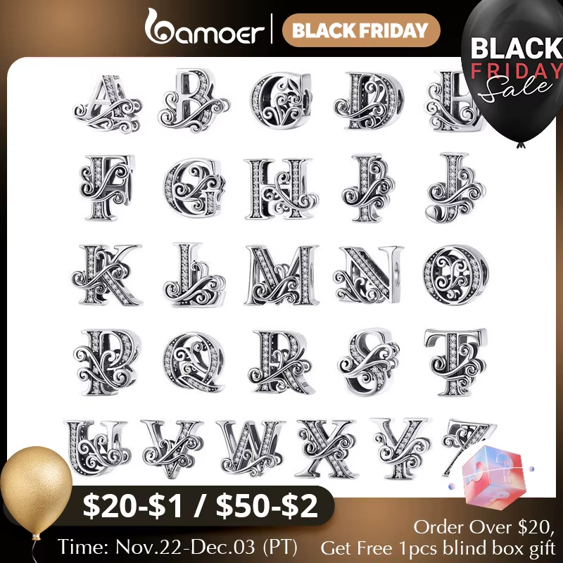 Vintage A-Z 925 Sterling Silver Letter Charms Beads