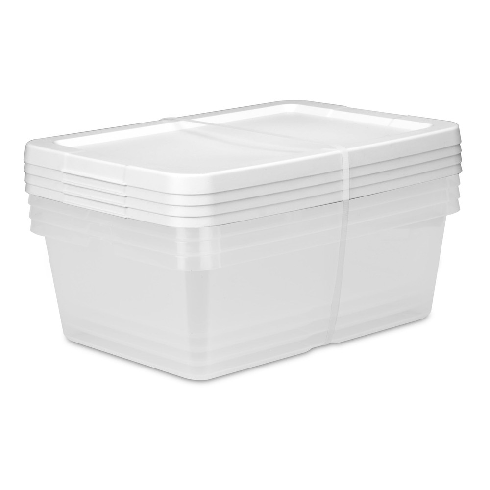4-Pack 12 Quart Clear Storage Bins with White Snap-on Lids