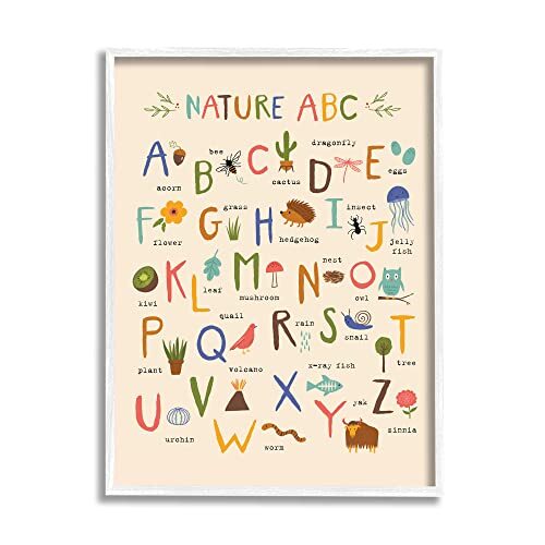 Children's Nature ABC Diagram Adorable Animal Illustrations White Framed Wall...
