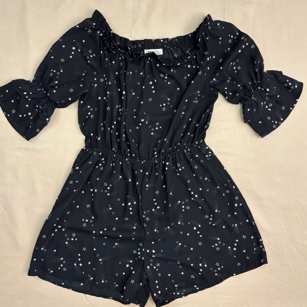 Monteau Women's Black and White Off the Shoulder Stars Shorts Romper Size XL