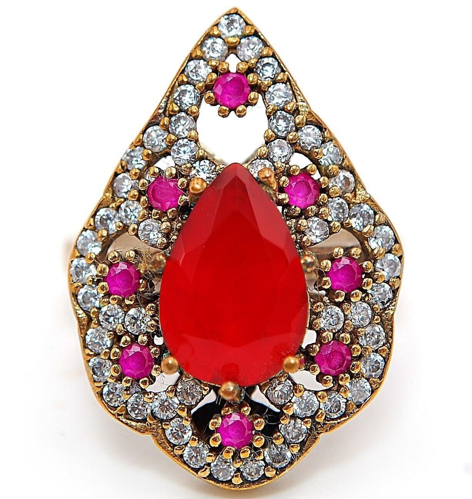 5CT Garnet & Topaz Sterling Silver Ring Ottoman Empire Style Size 7.5