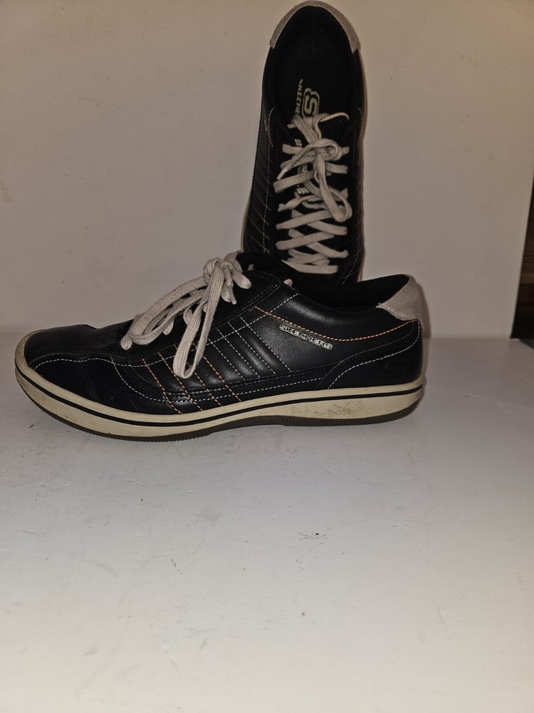 EUC Skechers Piers Men Black Leather Low Lace-Up Trainers Size 11