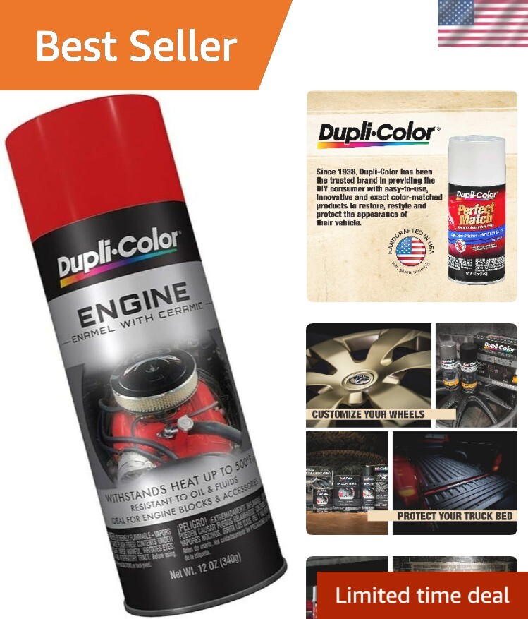 Resistant 12oz Engine Enamel Spray Paint - Glossy Red for Automotive Use