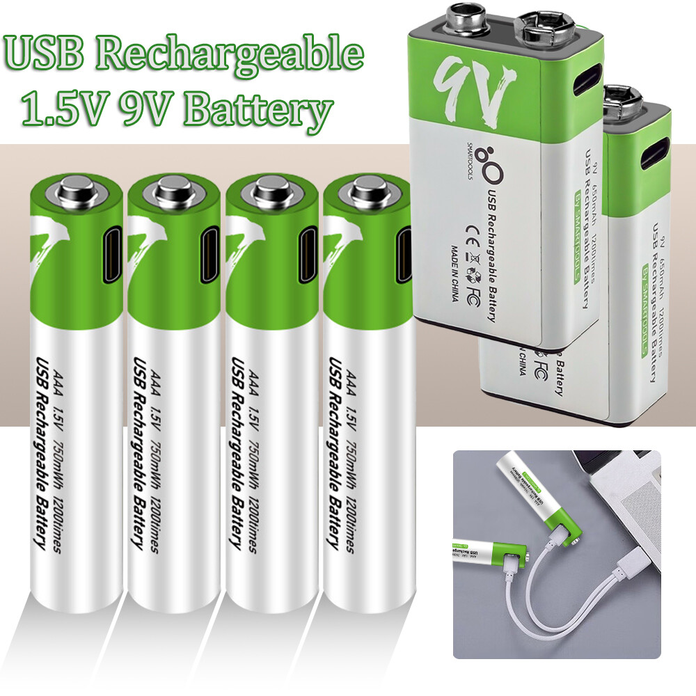 9V Li-ion Batteries 2600mWh AA AAA 1.5V USB Rechargeable Lithium ion Battery New