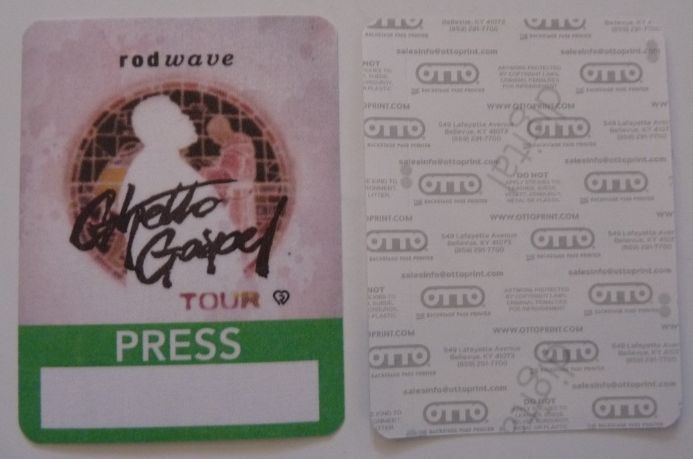Rod Wave 2020 Ghetto Gospel Concert Tour Green Press Backstage Pass D3