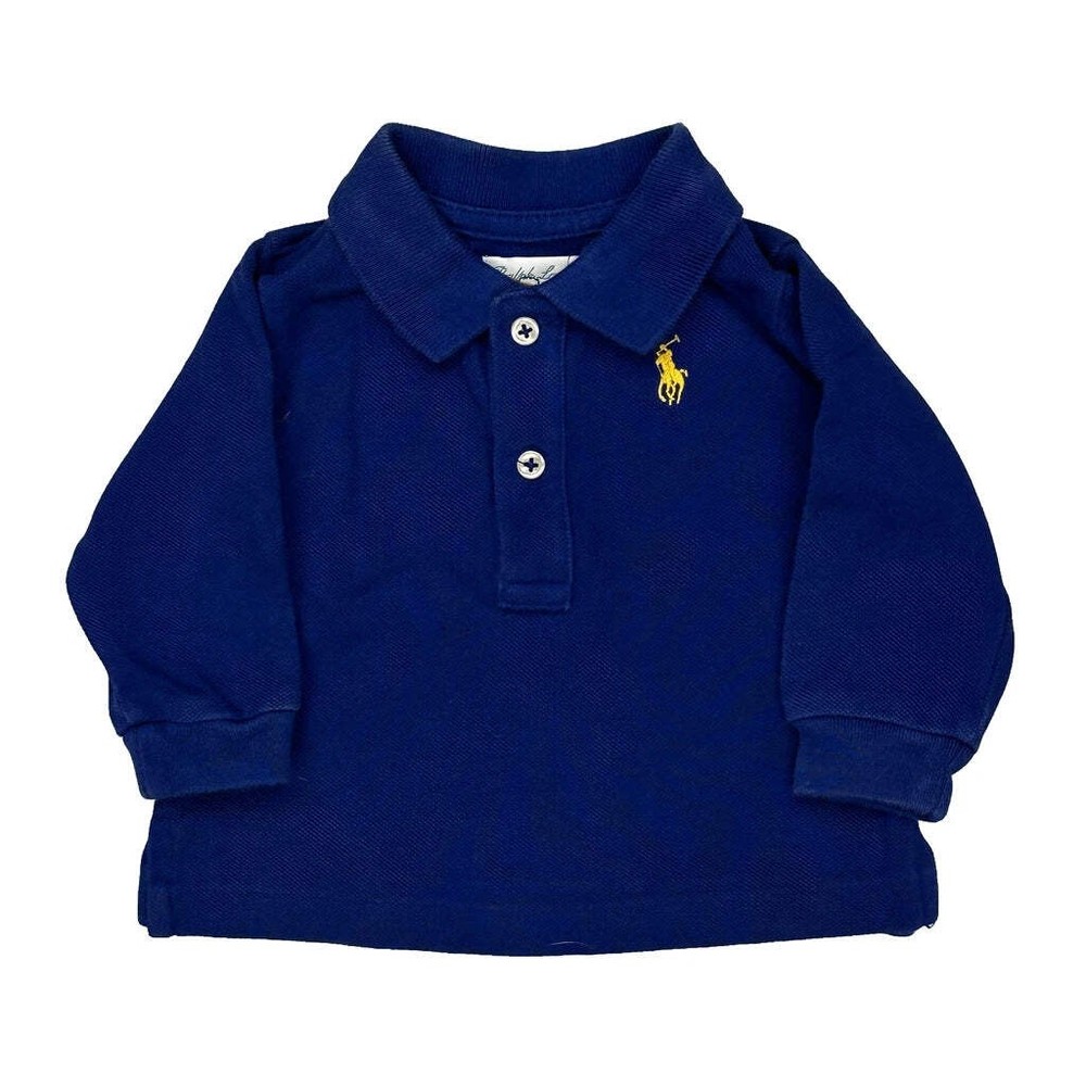 Age 3 Months Ralph Lauren Long Sleeve Polo Shirt - 3XS Blue Cotton