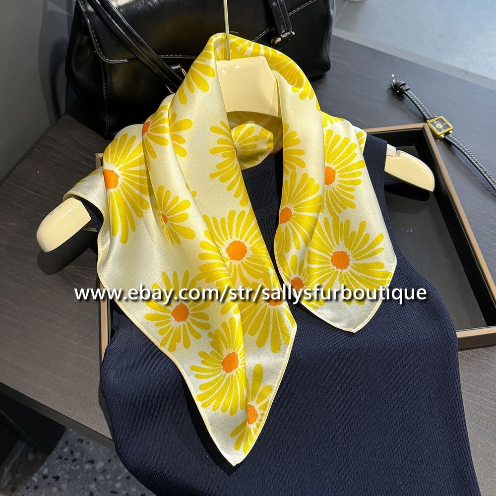 Sallys 100% Mulberry Silk Scarf Florals Print Square Necktie Hairband 21