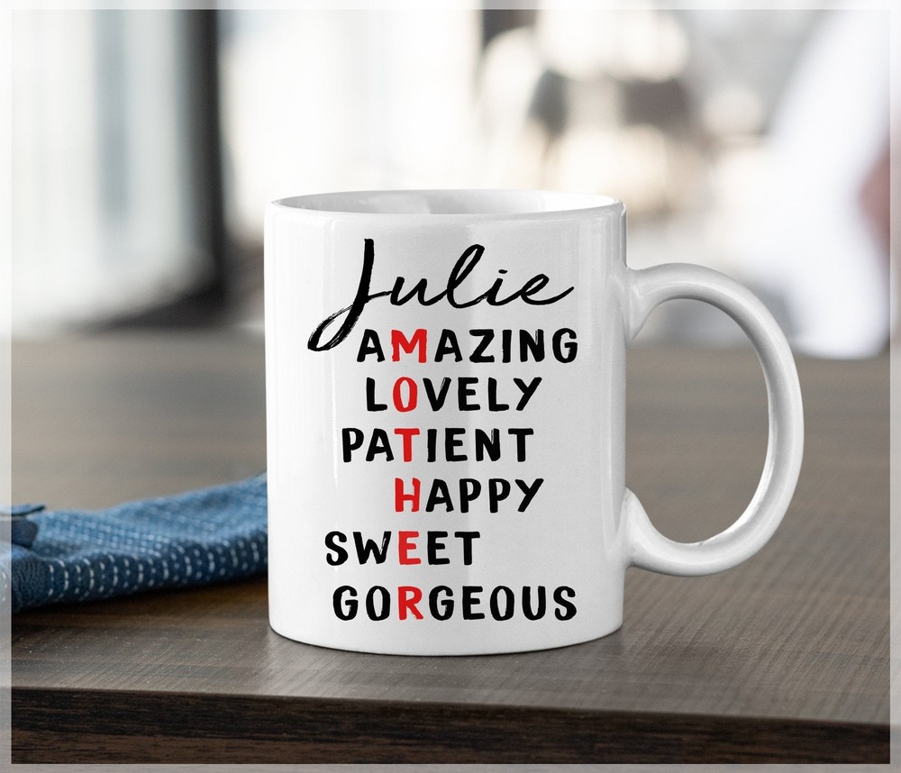 Personalized Mother Vertical Letters Coffee Mug Mom Birthday Gift Mug Custom Mom