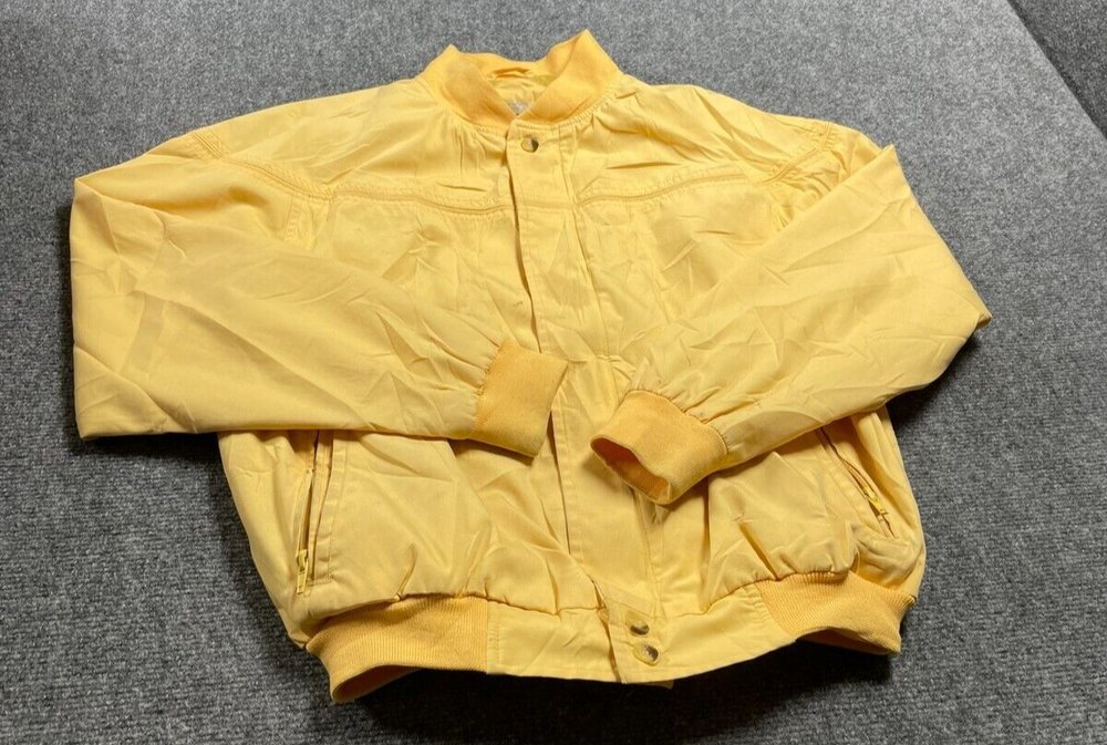 Men's Bright Yellow Lightweight Windbreaker Bomber Jacket Zip Up Size Small