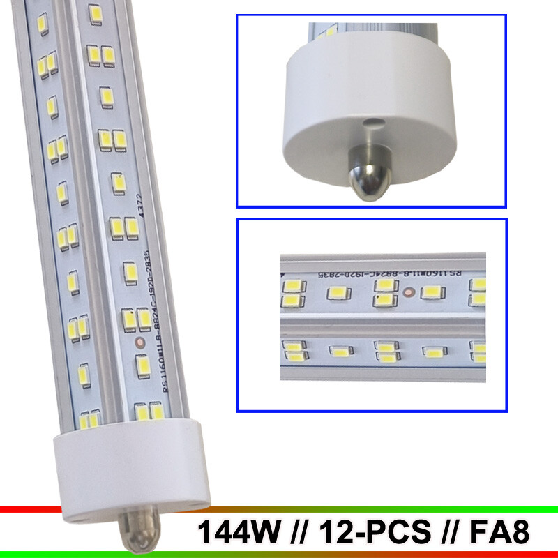12Pcs 144W T8 8FT Single Pin LED Tube Lights 6500K Daylight Shop Bulbs