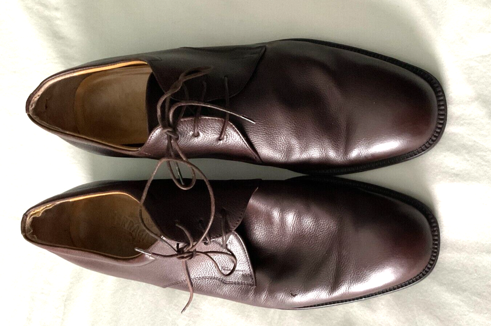 Salvatore Ferragamo Shoes Mens Size 13 D Pebbled Leather Oxford Brown Laced Up