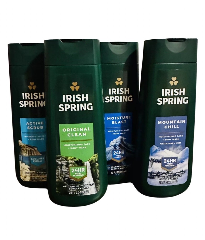 4 - 20oz Bottles Irish Spring Men’s Body Wash Assorted Scents