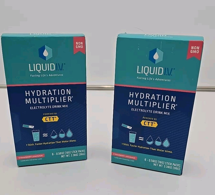Liquid IV Hydration Multiplier Electrolyte 12 Pack Strawberry Lemonade Exp 7/25
